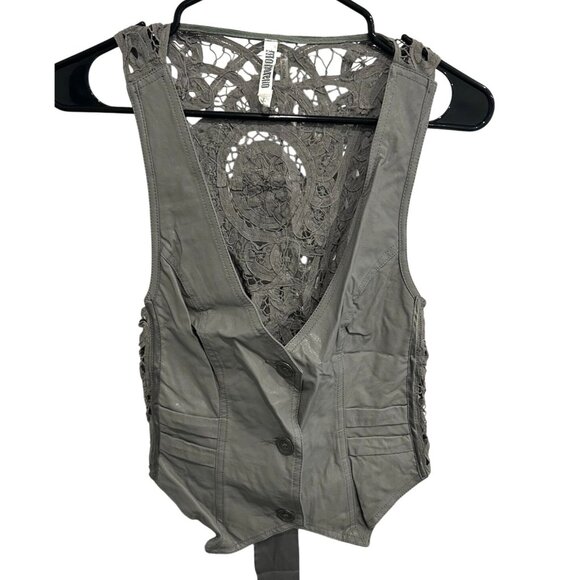 Monoreno Lace Button Vest Gray Size L Back Detail - Picture 1 of 9